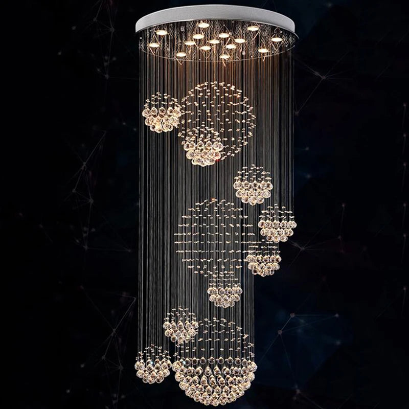 New Modern Item Large Villa Ceiling Lights Hotel Crystal Led Chandelier Staircase Pendant Light Kitchen Room Decor Hanging Lamp
