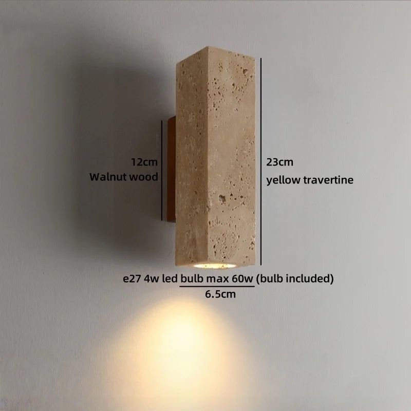 IWHD Pull Chain Switch LED Wall Lights Indoor Bedroom Balcony Wood Yellow Stone Shade Wire Adjustable Bedside Lamp Lampara Pared