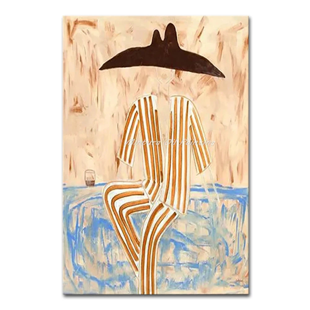 Mintura,Handpainted Cowboy Oil Paintings on Canvas,Modern Home Decoration,Abstract Brown Poster,Wall Art Picture for Living Room
