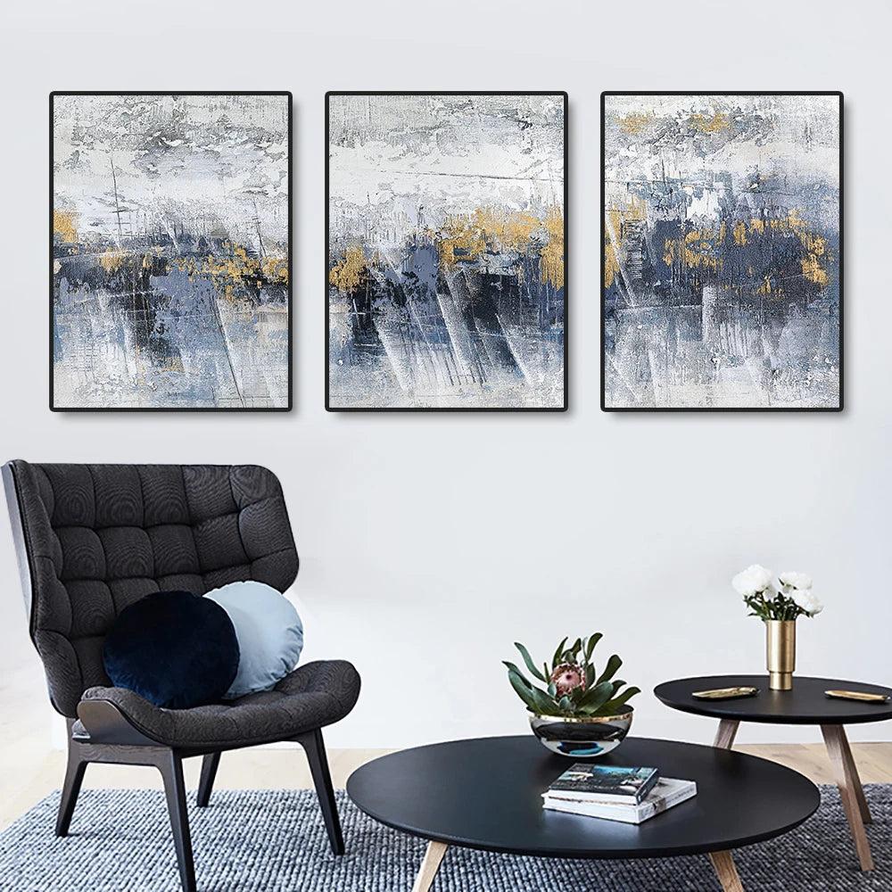 Blue Gold Abstract Prints