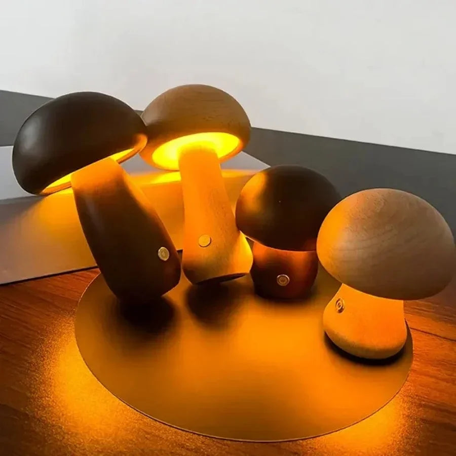 Mushroom Table Lamp Rechargeable Touch Portable Bedroom Bedside Night Light Cute Small Dimmable Desk Lamp for Home Decoration