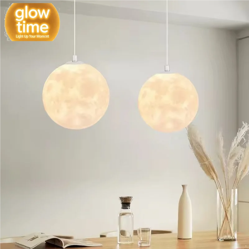 Nordic Moon Pendant Light LED Hanging Lamp with E27 Modern Chandelier Indoor Home Decor for Bedroom Living Room Bedside Lighting