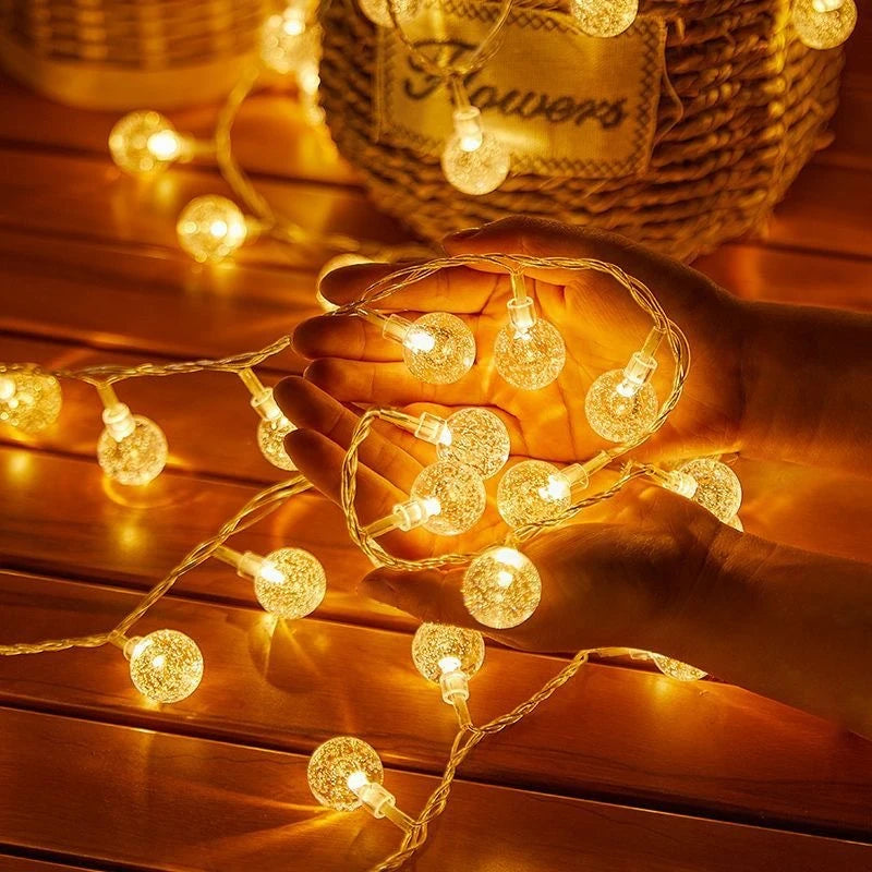LED Crystal Ball String Fairy Lights Battery Operated Holiday Wedding Garland Lamp for Garden Christmas Home Bedroom Decoration