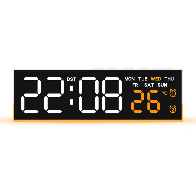 USB Powered Digital Alarm Clock with Mood Light TEMP  Date Week 2 Alarms Auto Dimmable Snooze Table Clock 12/24H DST LED Clock