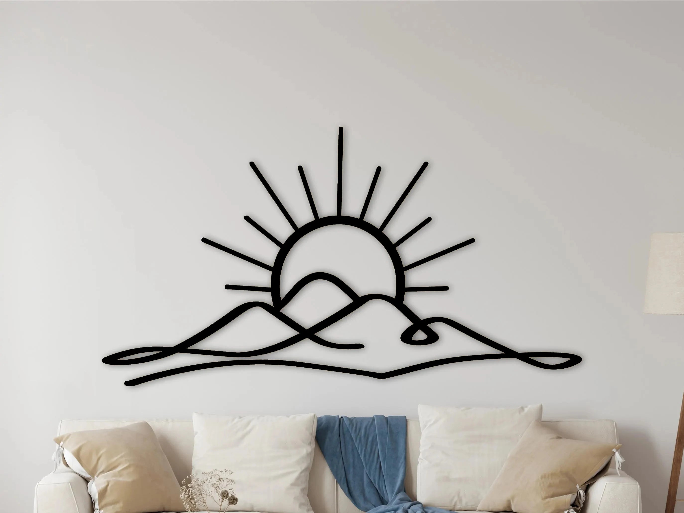 Sunset Wall Art Metal Decor Sun Behind Mountains Boho Wall Hanging