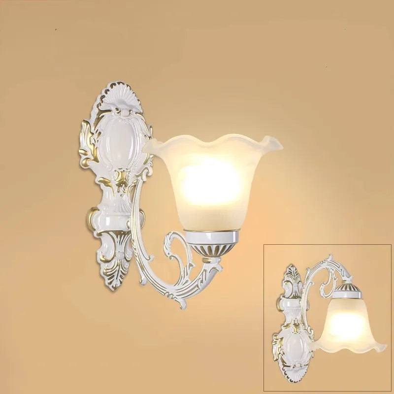 European Wall Lamp LED Sconce Light E27 Retro Metal White Glass Shade For Living Room Home Corridor Indoor Decorative Lighting