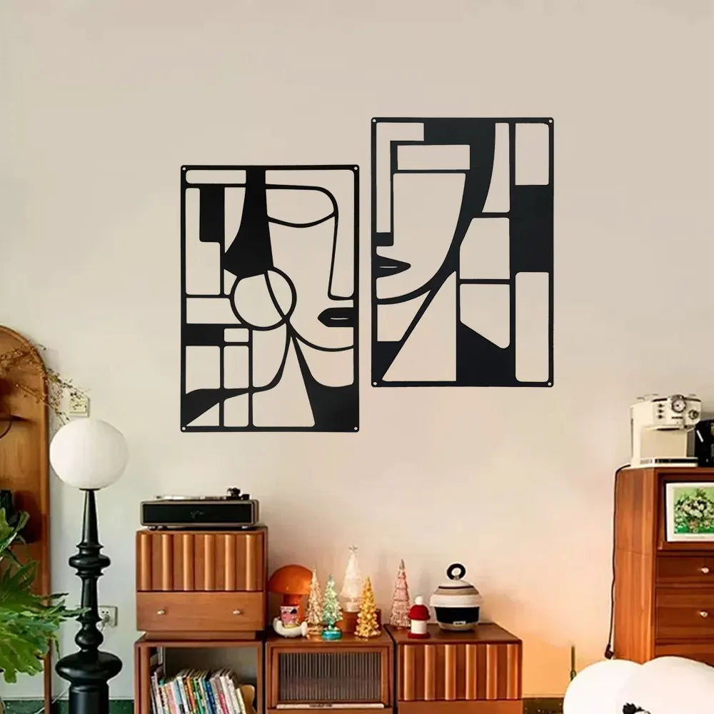 Violaura Abstract Metal Wall Art - Easy to Install Hanging Geometric, Lines, Shapes, Artistic, Bedroom, Blacksmith, Handcrafted