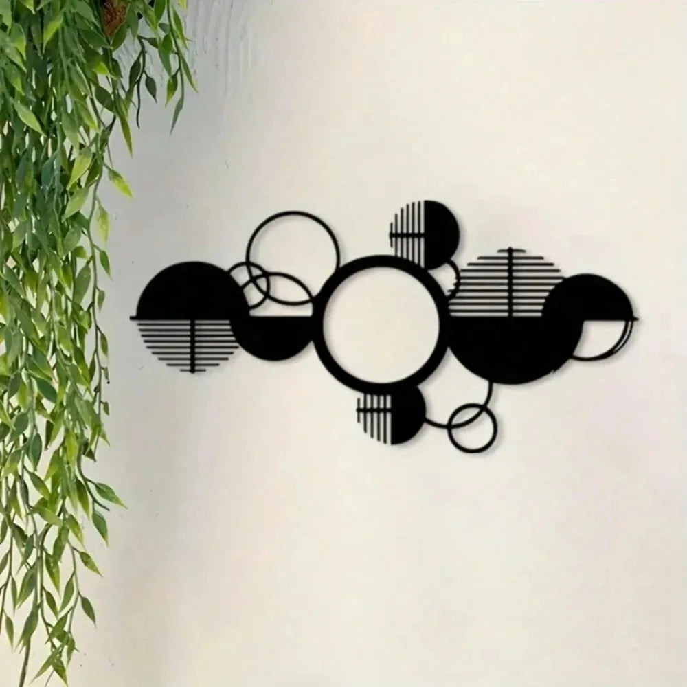 Geometric Metal Wall Art Black White Iron Circle Decor Modern Abstract for Living Room Office