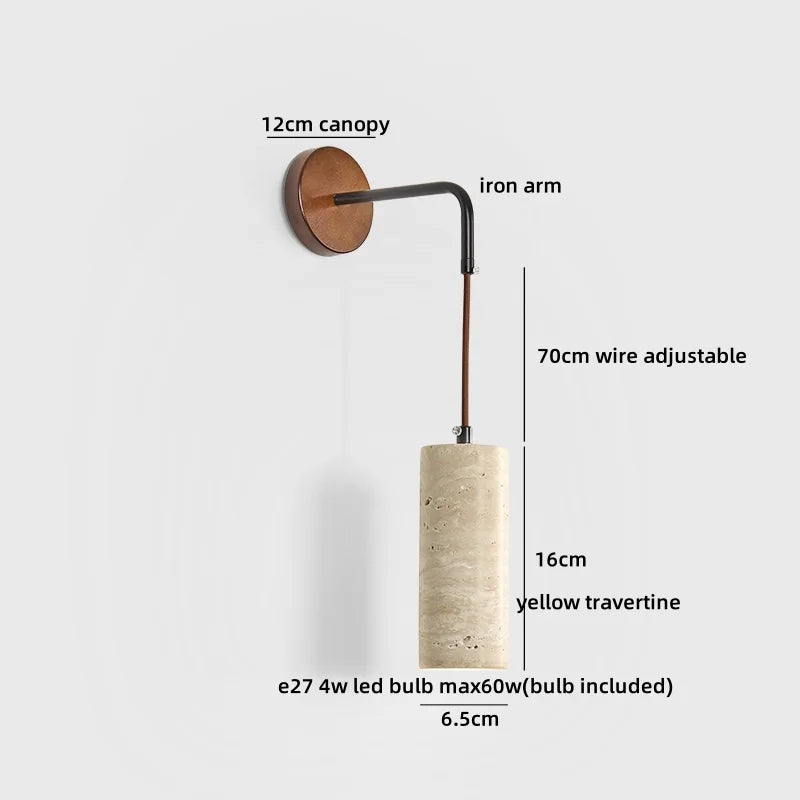 IWHD Pull Chain Switch LED Wall Lights Indoor Bedroom Balcony Wood Yellow Stone Shade Wire Adjustable Bedside Lamp Lampara Pared