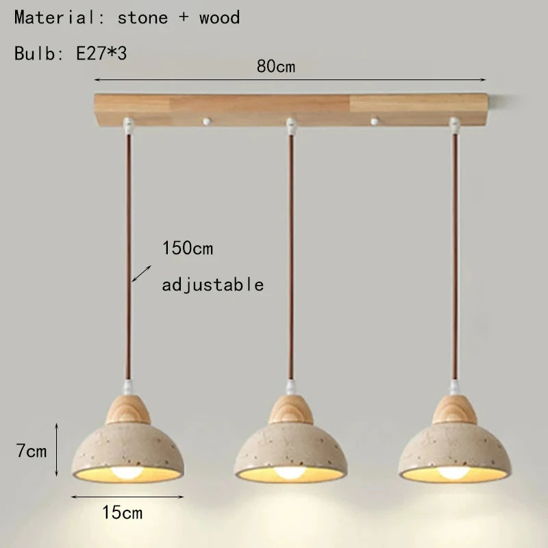 Japanese Vintage Stone Wood LED Decor Pendant Light Home Dinning Room Villa Bedroom Foyer Lighting Fixtures