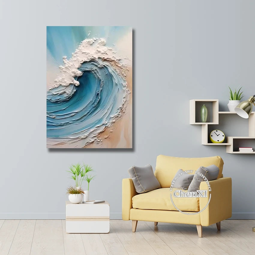 Textured Abstract Art Oil Paintings On Canvas Abstract Ocean Wave Artwork Wall Decor For Wedding Unframed Hot Sale