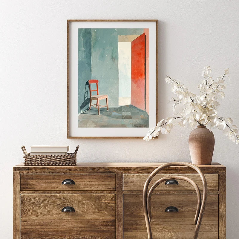 Pink Abstract Aesthetic Contemporary Greece Architecture Canvas Painting Mid Century Poster Print Wall Art Room Home Decor