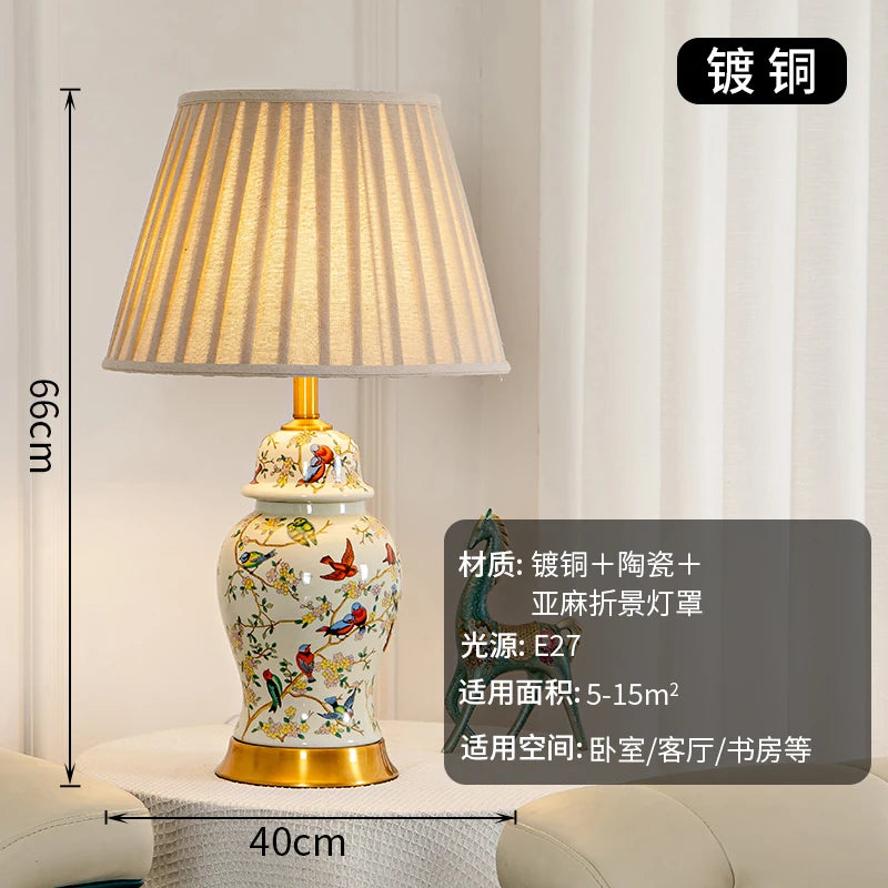 Magpie Chinese Flower And Bird Ceramic Table Lamp Living Room Bedroom Study Lamp Modern Retro Warm Table Lamp Bedside Lamp
