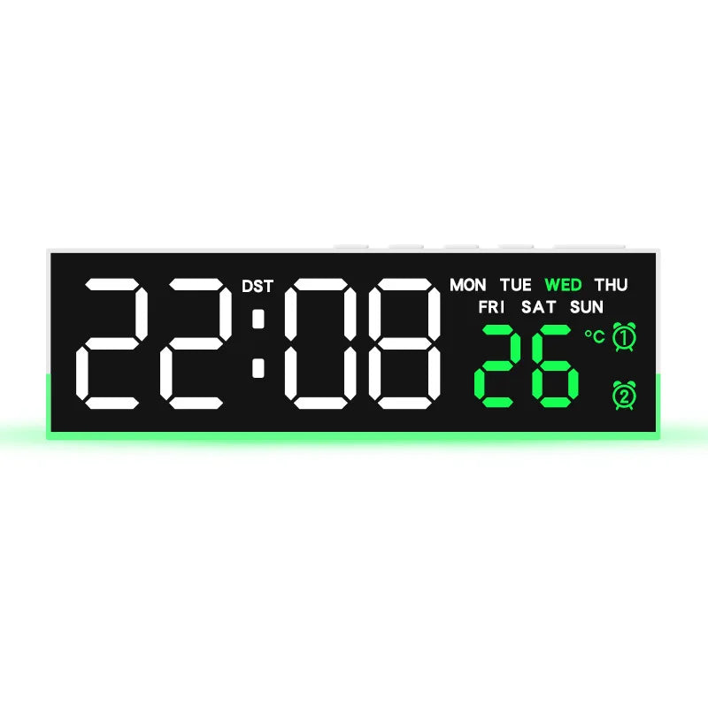 USB Powered Digital Alarm Clock with Mood Light TEMP  Date Week 2 Alarms Auto Dimmable Snooze Table Clock 12/24H DST LED Clock