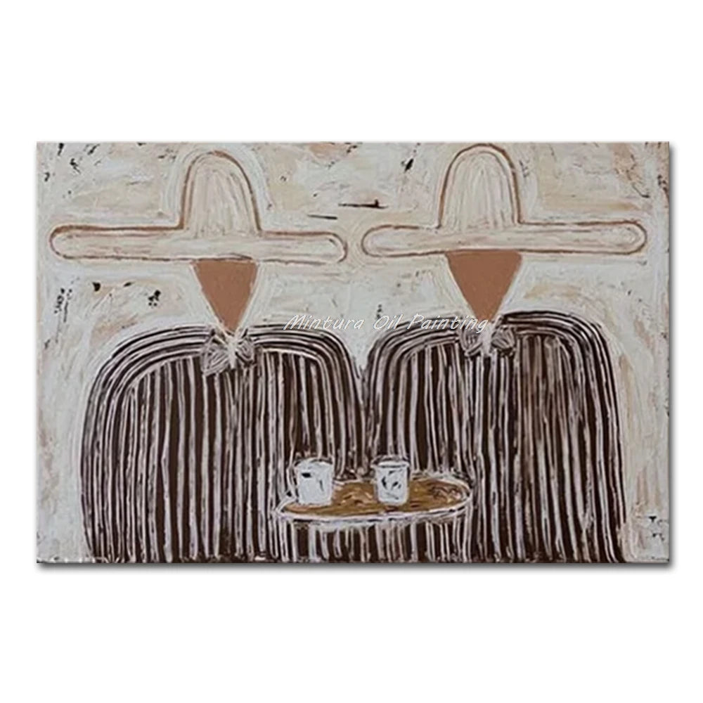 Mintura,Handpainted Cowboy Oil Paintings on Canvas,Modern Home Decoration,Abstract Brown Poster,Wall Art Picture for Living Room
