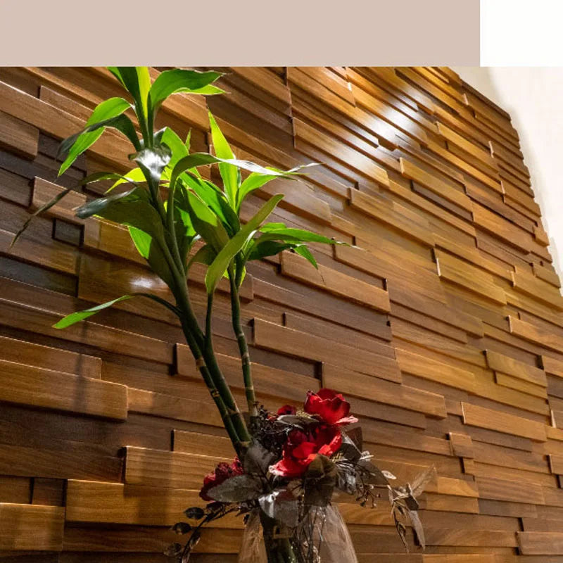 Natural Teak Wood Mosaic Tile 90x30cm Acoustic Wooden Panels 4Pcs/Box for Home Office Interior Wall Art Decor 2025 New Arrival