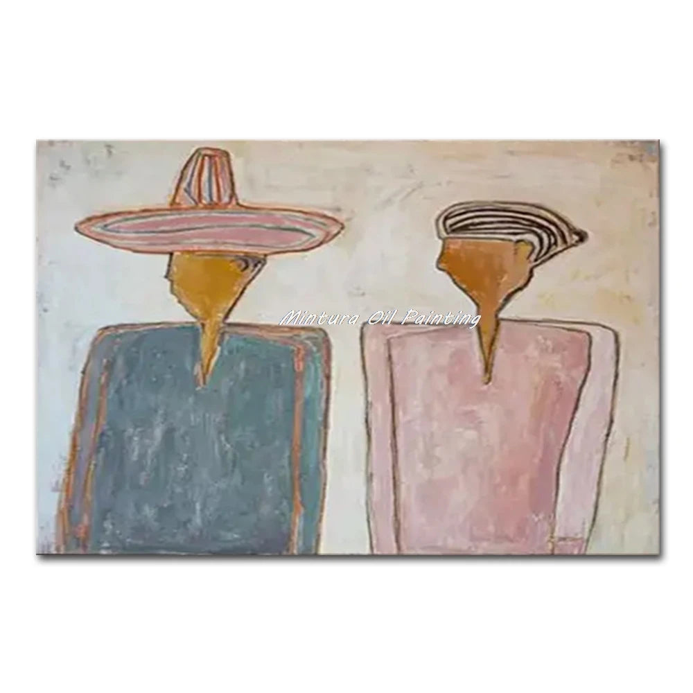 Mintura,Handpainted Cowboy Oil Paintings on Canvas,Modern Home Decoration,Abstract Brown Poster,Wall Art Picture for Living Room