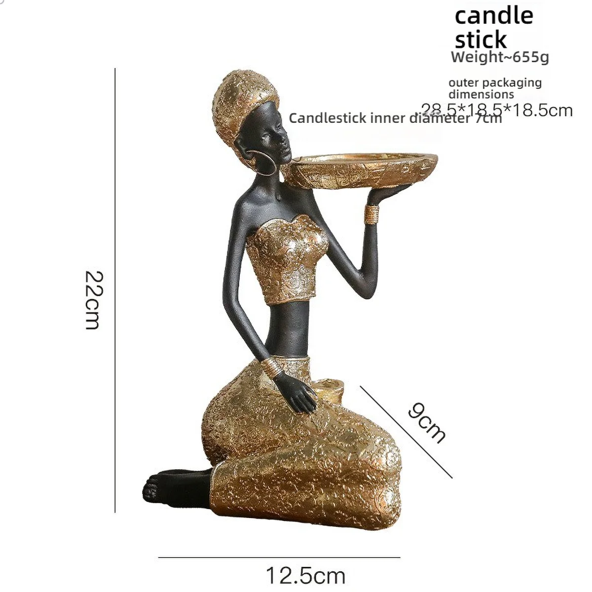 Resin African-Style Sculpture (Black & Gold) , Multi-Functional Decor/Candle Holder for Desk/Shelf, Luxury Home Accent