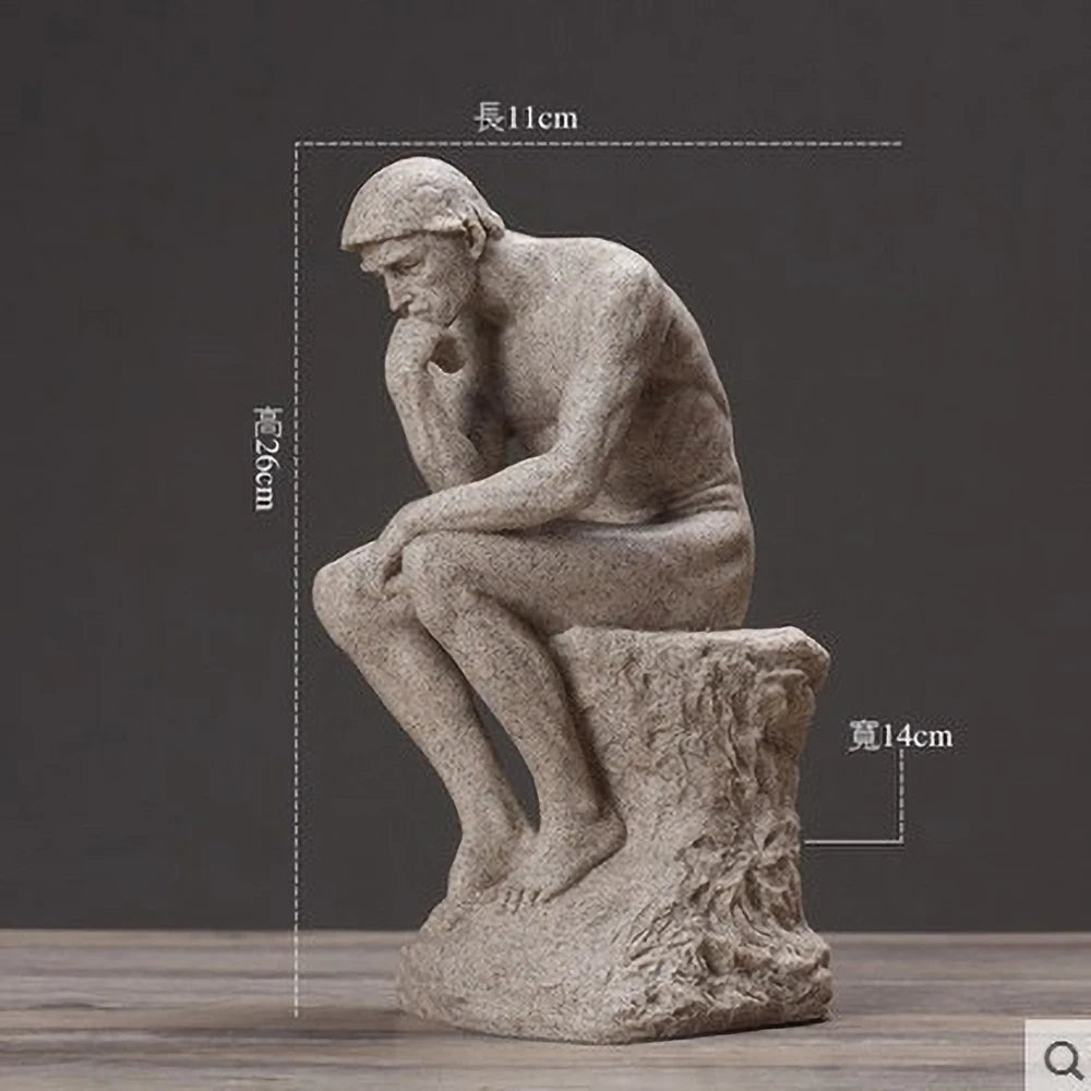 Nordic Minimalist Thinker Statue - Resin Sandstone Finish Office Decor, Mindfulness Gift for Philosophy Lovers