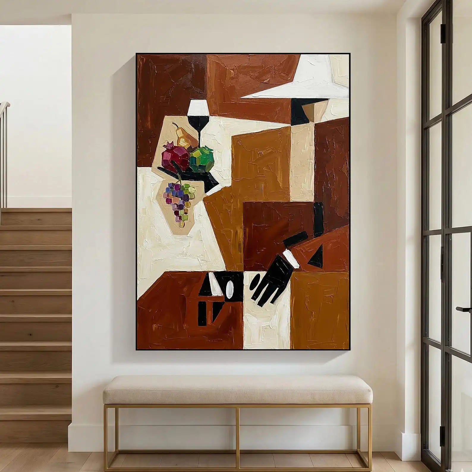 Mhemyo Original Hand Painted Cubist Oil Painting Abstract Geometric Textured Canvas Mid Century Modern Wall Art For Living Decor