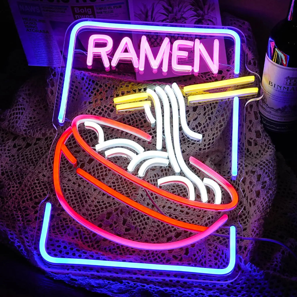USB Dimmable Ramen Bowl Neon Sign with Noodles and Chopsticks LED Light for Japanese Restaurant Kitchen Decor Vibrant Wall Art