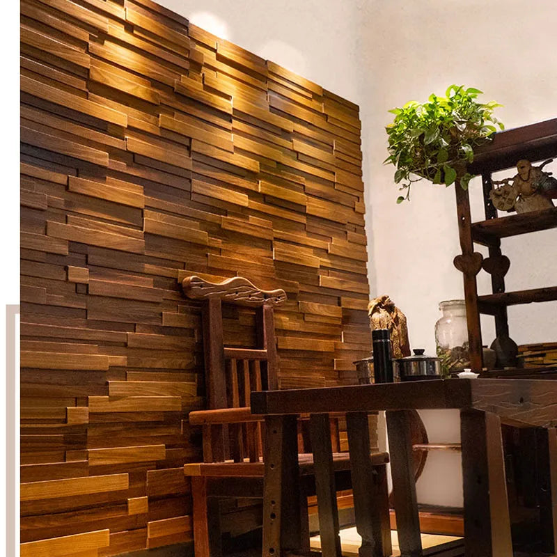 Natural Teak Wood Mosaic Tile 90x30cm Acoustic Wooden Panels 4Pcs/Box for Home Office Interior Wall Art Decor 2025 New Arrival