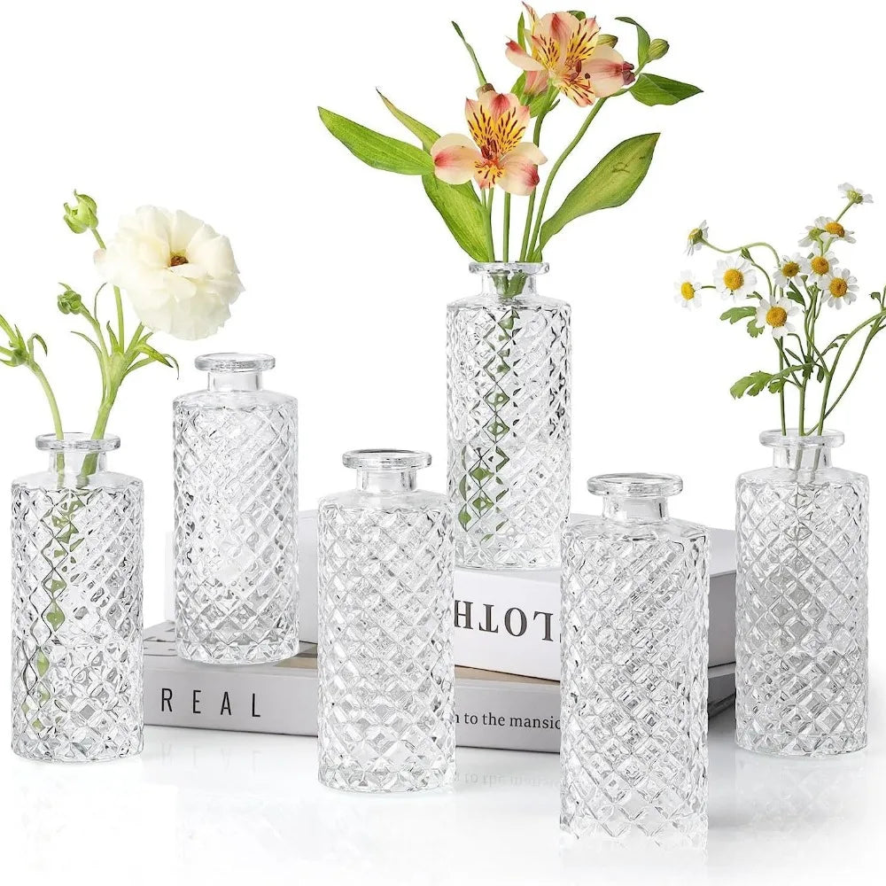 6pcs Vintage Vase Glass Hydroponic Flower Planter Small Vase Glass for Centerpieces Home Office Soft Decoration Wedding Decor