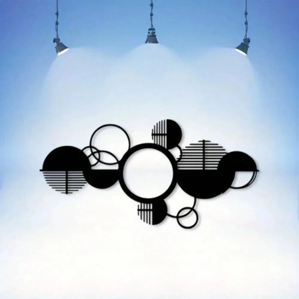 Geometric Metal Wall Art Black White Iron Circle Decor Modern Abstract for Living Room Office