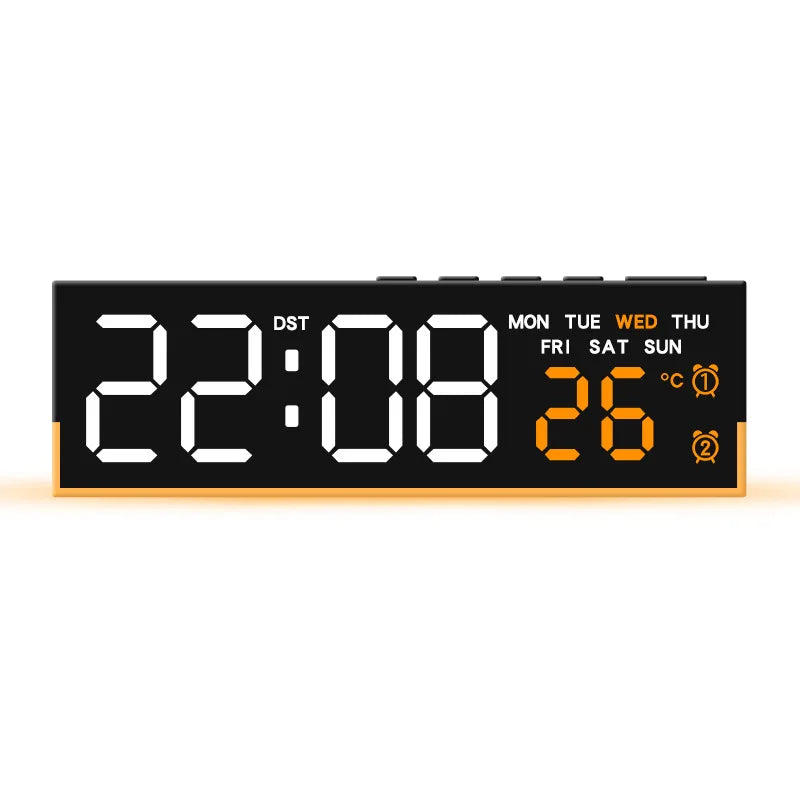 USB Powered Digital Alarm Clock with Mood Light TEMP  Date Week 2 Alarms Auto Dimmable Snooze Table Clock 12/24H DST LED Clock