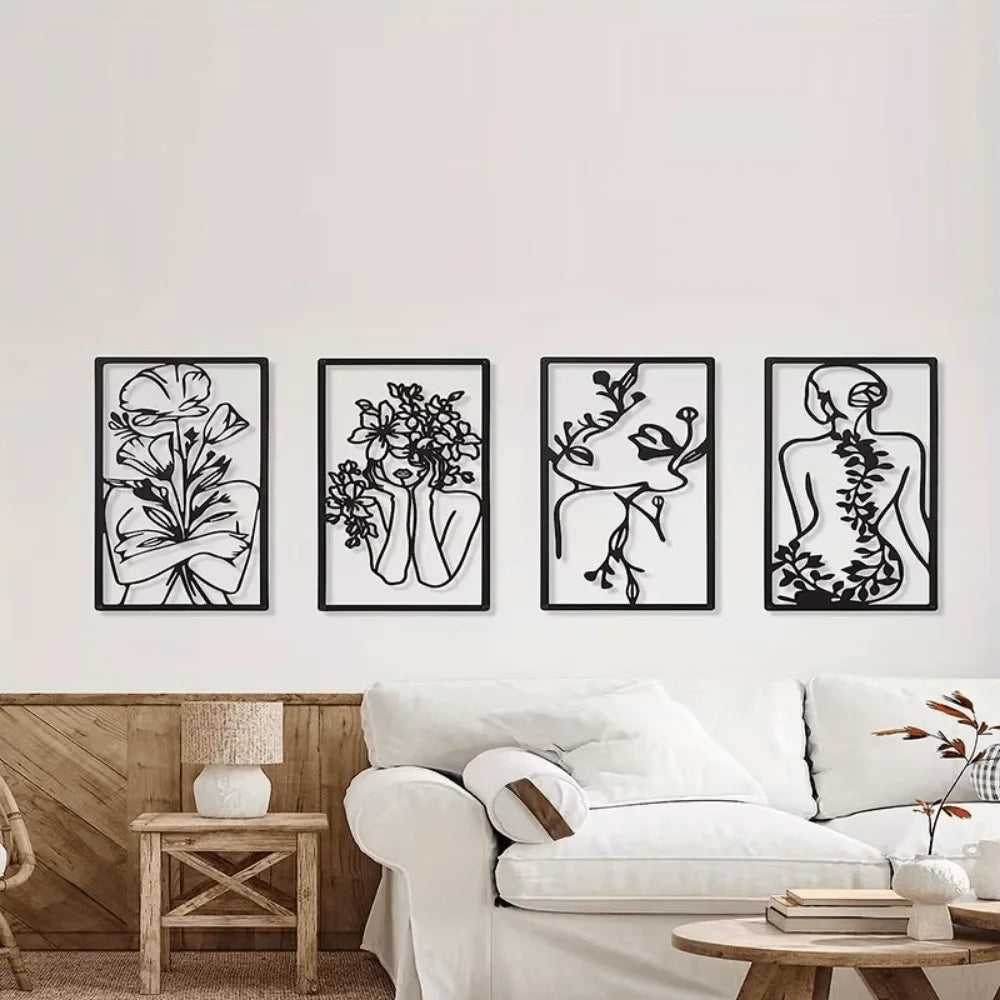 CIFbuy™ 4pcs Minimalist Metal Wall Art | Modern Abstract Female Figure Decor – Bedroom, Bathroom & Living Room Sculptures