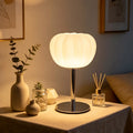 Pumpkin-Shaped Frosted Glass Table Lamp, Chrome Base LED Bedside Lamp for Bedroom, Living Room