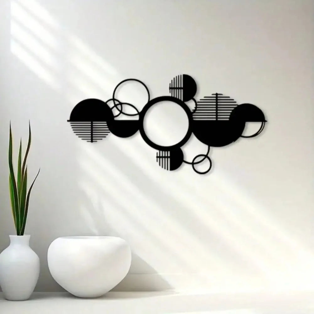 Geometric Metal Wall Art Black White Iron Circle Decor Modern Abstract for Living Room Office