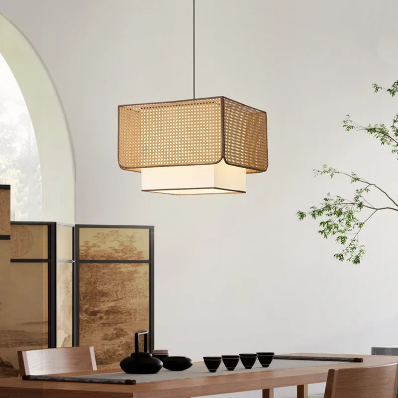 Japanese Wabi Sabi Rattan Pendant Lights Handmade Bamboo Ceiling Chandelier Living Room Dining Restaurant Kitchen Island Light
