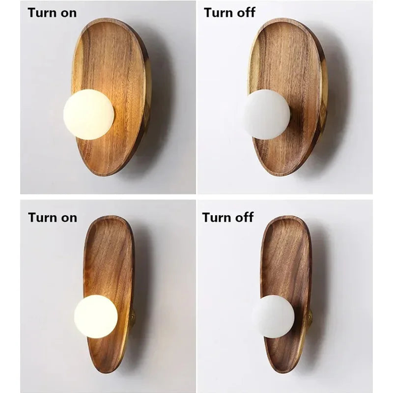 2026 Natural Wood Wall Sconce Glass Shade LED Retro Nordic Minimalist for Living Room Bedroom Corridor Foyer
