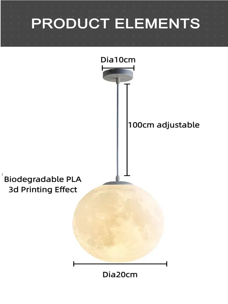 Nordic Moon Pendant Light LED Hanging Lamp with E27 Modern Chandelier Indoor Home Decor for Bedroom Living Room Bedside Lighting