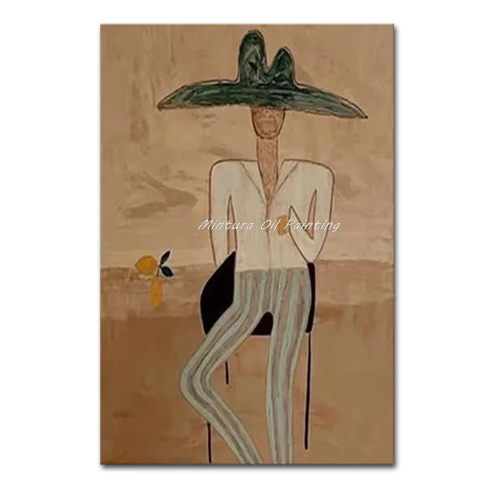 Mintura,Handpainted Cowboy Oil Paintings on Canvas,Modern Home Decoration,Abstract Brown Poster,Wall Art Picture for Living Room