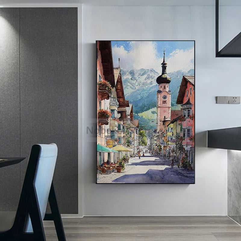 Austria Modern Watercolor Travel Poster Europe Landscape Prints Canvas Painting Wall Art Pictures Home Living Room Decoration