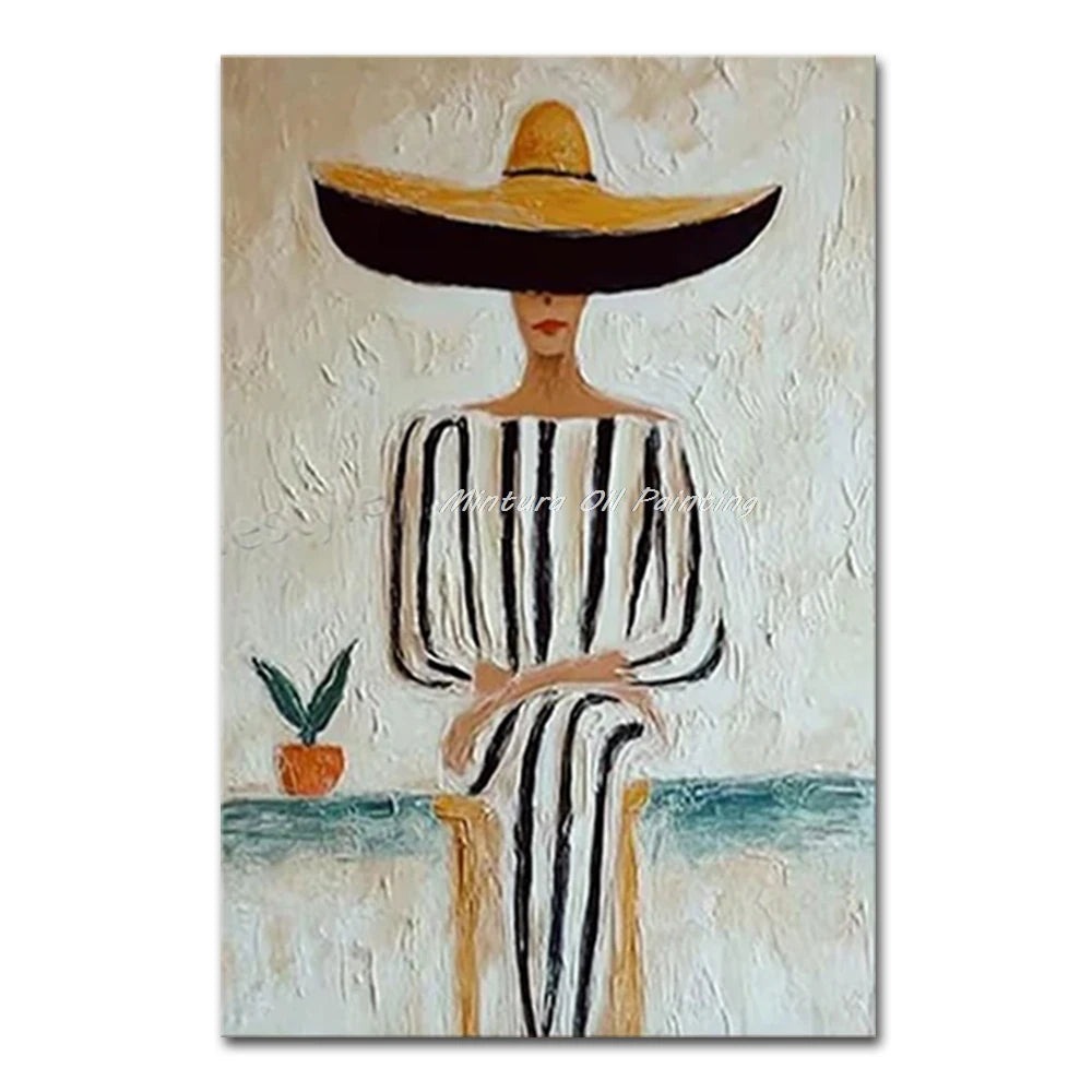 Mintura,Handpainted Cowboy Oil Paintings on Canvas,Modern Home Decoration,Abstract Brown Poster,Wall Art Picture for Living Room