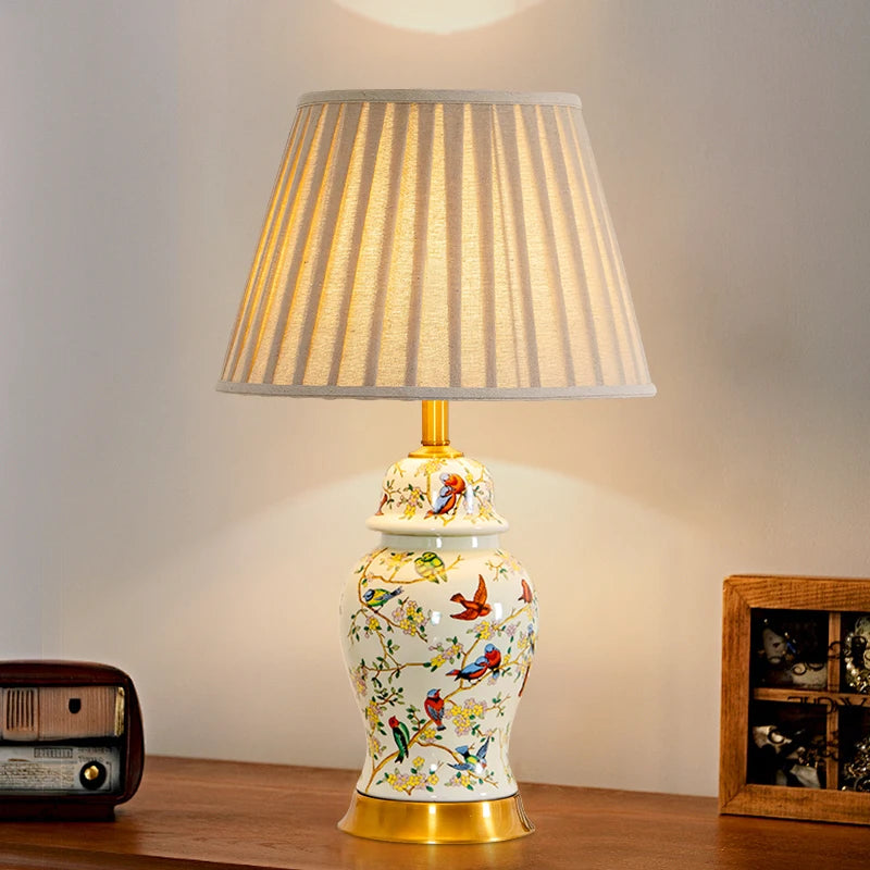 Magpie Chinese Flower And Bird Ceramic Table Lamp Living Room Bedroom Study Lamp Modern Retro Warm Table Lamp Bedside Lamp