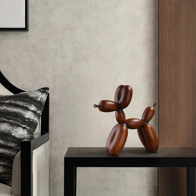 Wood Grain Balloon Dog Sculpture Resin Craft Decorative Piece Suitable for Bedrooms, Living Rooms, and Study Rooms