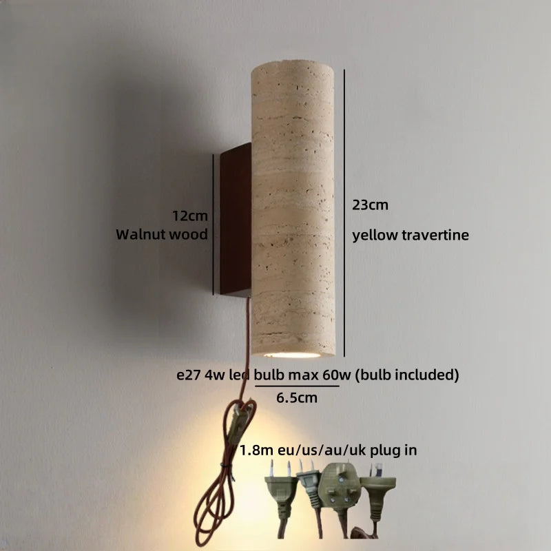 IWHD Pull Chain Switch LED Wall Lights Indoor Bedroom Balcony Wood Yellow Stone Shade Wire Adjustable Bedside Lamp Lampara Pared
