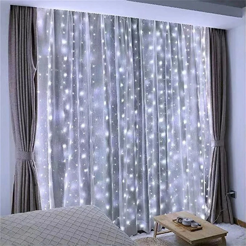 Curtain LED String Lights Garland Battery Festoon 8 Lighting Modes Fairy Garland Lights Christmas Decoration for Bedroom Home