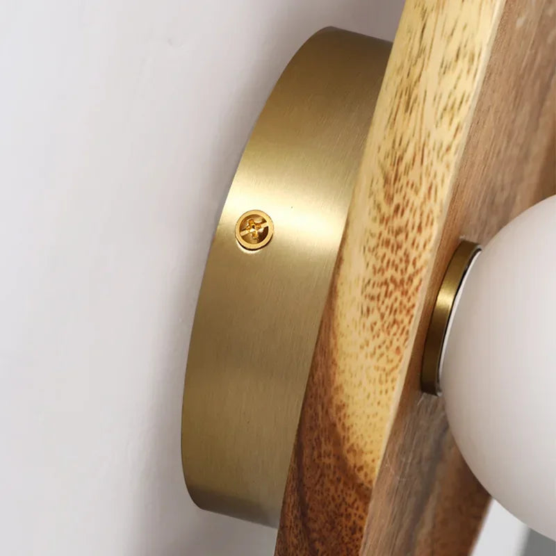 2026 Natural Wood Wall Sconce Glass Shade LED Retro Nordic Minimalist for Living Room Bedroom Corridor Foyer