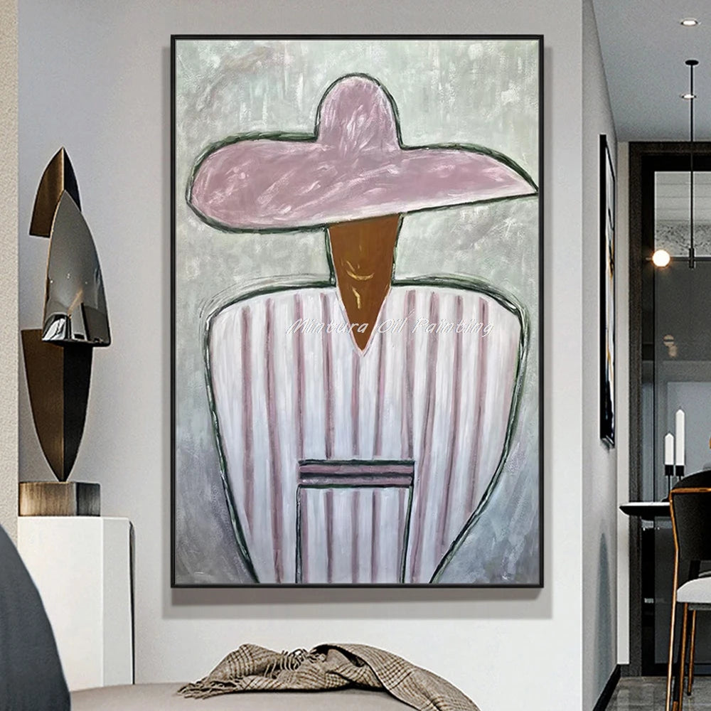 Mintura,Handpainted Cowboy Oil Paintings on Canvas,Modern Home Decoration,Abstract Brown Poster,Wall Art Picture for Living Room