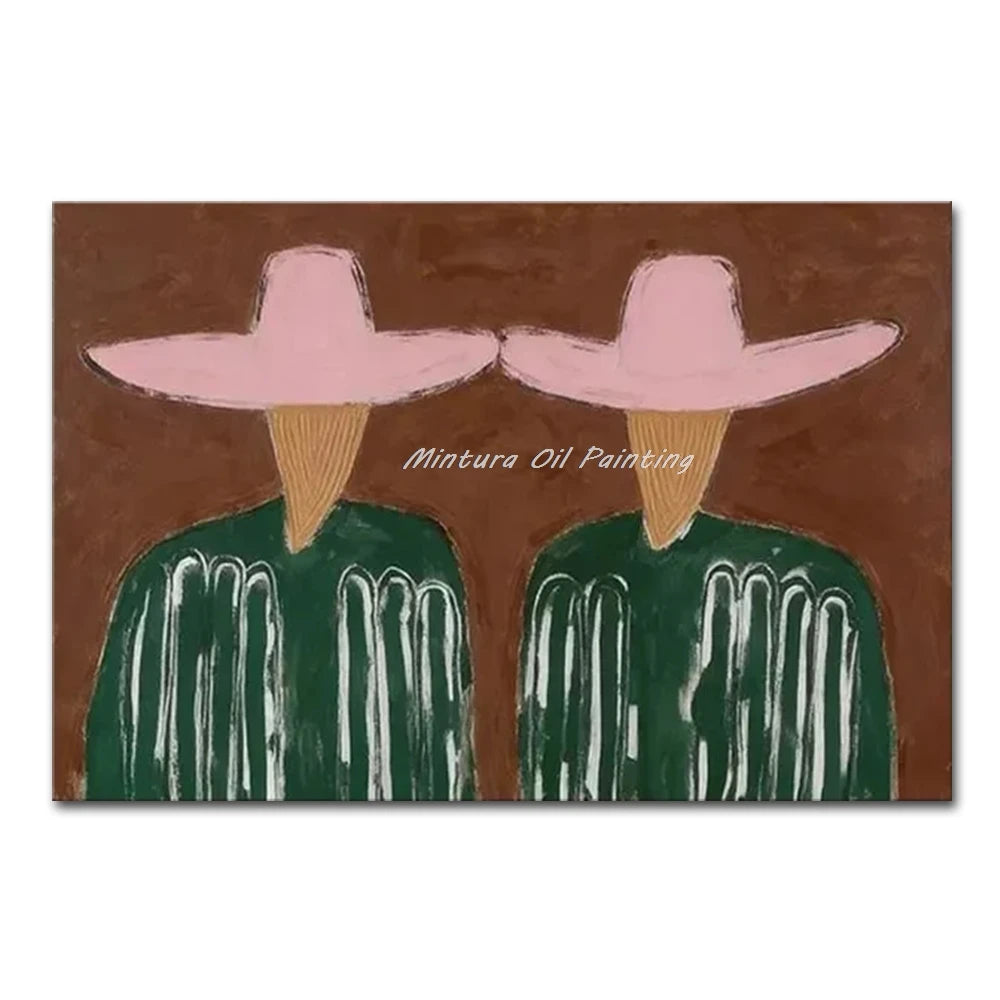 Mintura,Handpainted Cowboy Oil Paintings on Canvas,Modern Home Decoration,Abstract Brown Poster,Wall Art Picture for Living Room