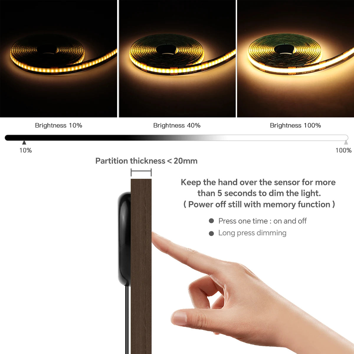 Walnut Wood Grille Acoustic Curtain Wall Panel LED Light Strip Black PCB COB Kit Touch Dimmable For Cabinet TV Backlight Decor