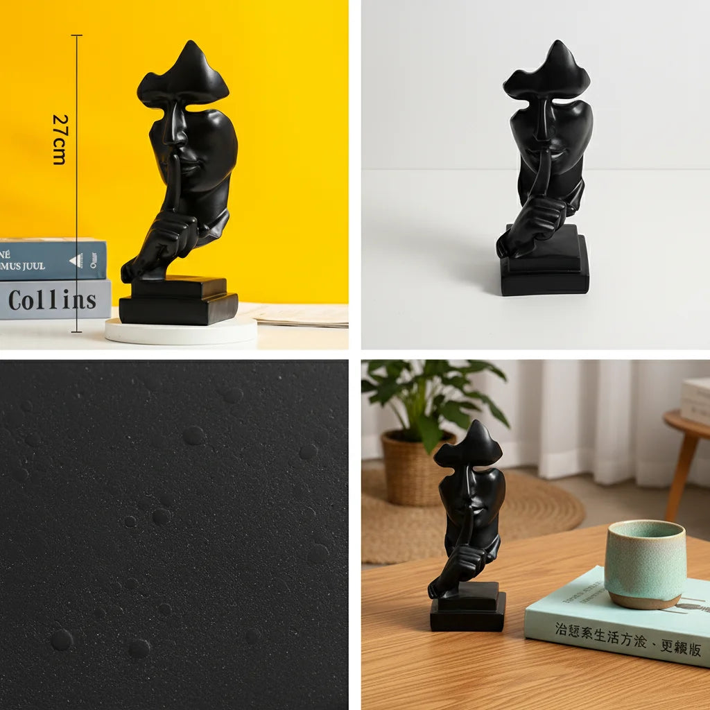 VILEAD 27cm Silent Is Golden Glossy Black Decorative Figurine Resin Modern Zen Artistic Statuette Home Office Interior Decor