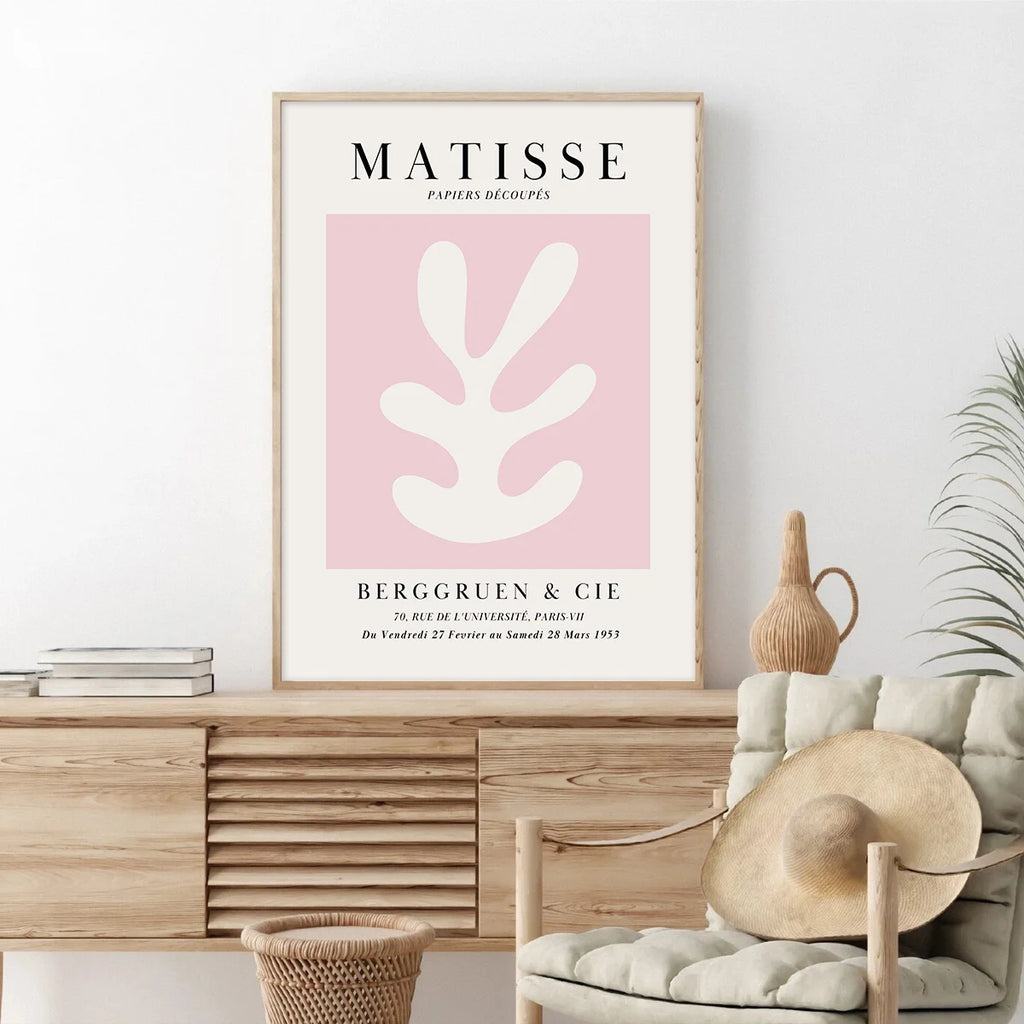 Set of 3 Pink Matisse Abstract Leaf Wall Art Large Canvas Prints, Blush Pink Matisse, Henri Matisse Printed Bedroom Poster, Pink Wall Art for Women, Pink Home Decor, Abstract Art Matisse Prints, Pink Living Room Decor, Pink W