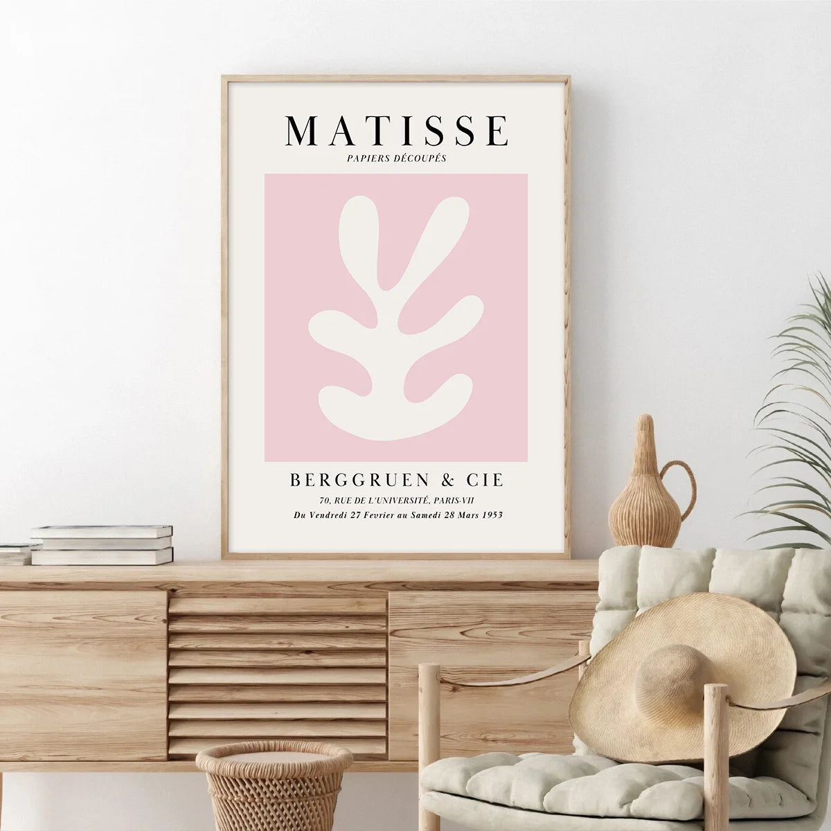 Set of 3 Pink Matisse Abstract Leaf Wall Art Large Canvas Prints, Blush Pink Matisse, Henri Matisse Printed Bedroom Poster, Pink Wall Art for Women, Pink Home Decor, Abstract Art Matisse Prints, Pink Living Room Decor, Pink W