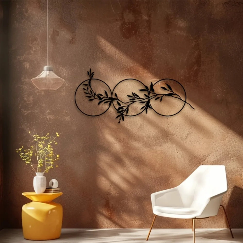 Vintage Iron Leaf Circle Wall Sculpture - Modern Botanical Metal Art for Living Room, Elegant Home Decor Gift